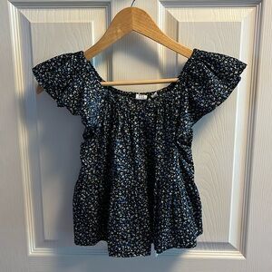blue floral ruffle top